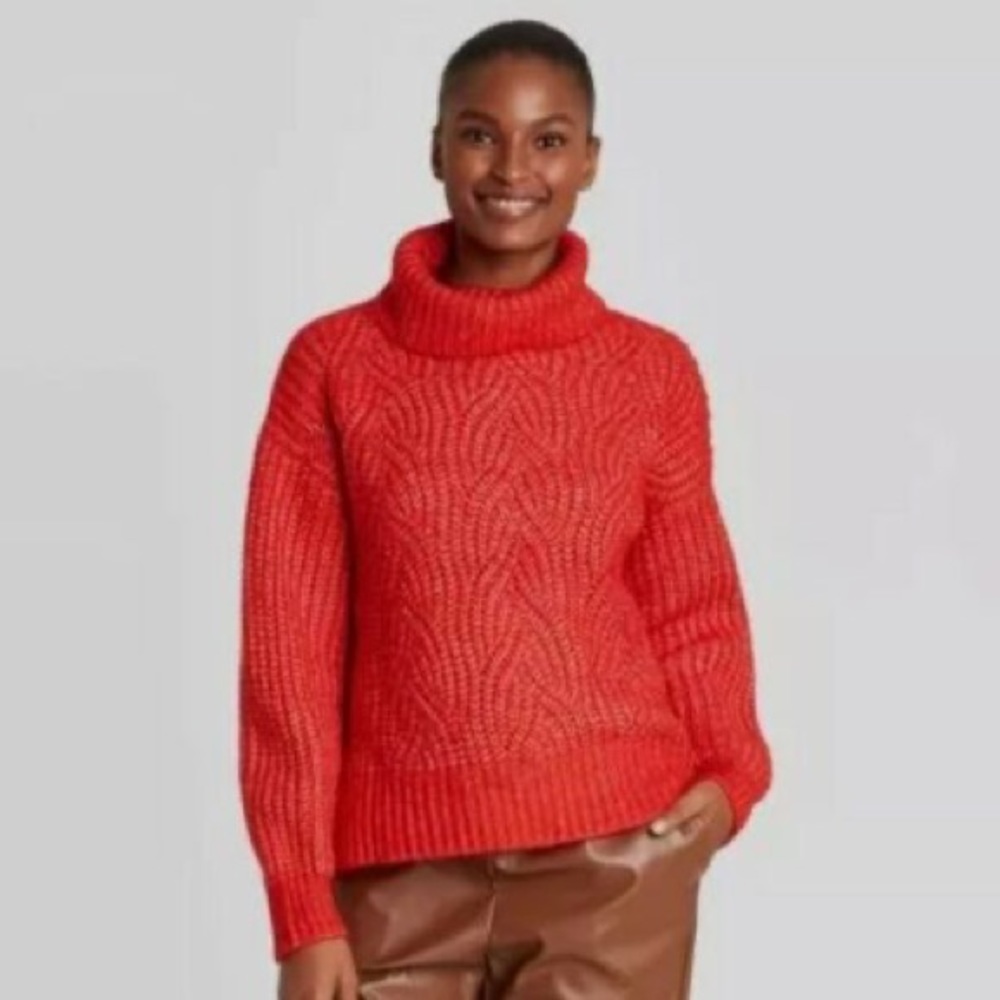 A NEW DAY Fuzzy Cable Knit Turtleneck Sweater